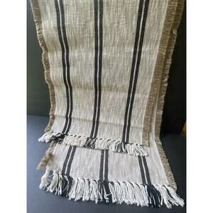 Linen Farmhouse Table Runner Cottagecore Boho Coastal Tan Black Striped 72x12